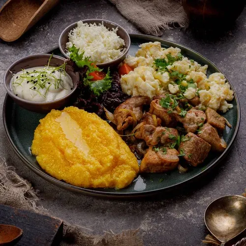 Tocană de pui/porc cu mămăligă